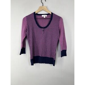 Isaac Mizrahi for Target Pink Navy Dot Henley Sweater M 3/4 Sleeve